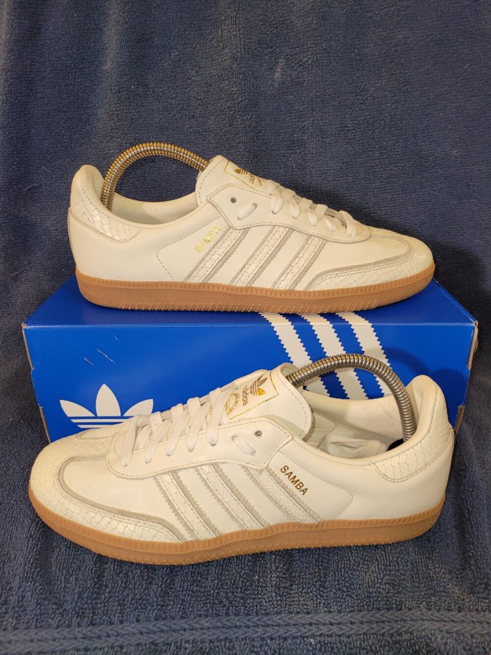 Adidas Samba Men's Size 8 White Snake Skin Pack Tan Gum Sneakers IF1985 (#2643)